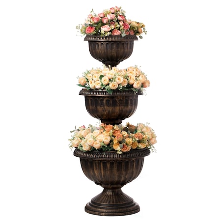 Gardenised Outdoor Garden Triple Stacked Flower Bowl Urn Tier Planter Decoration, Bronze QI004403